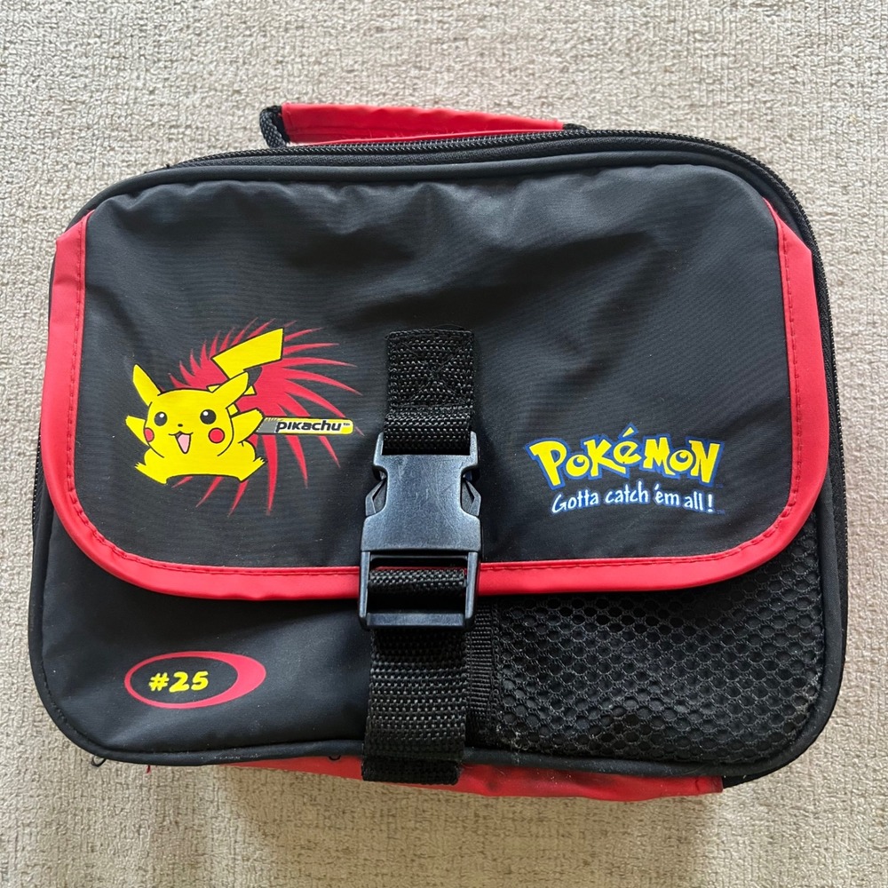 Vintage Pokemon Pikachu Lunch Bag Soft Cooler Box Black Red Gotta Catch Em All